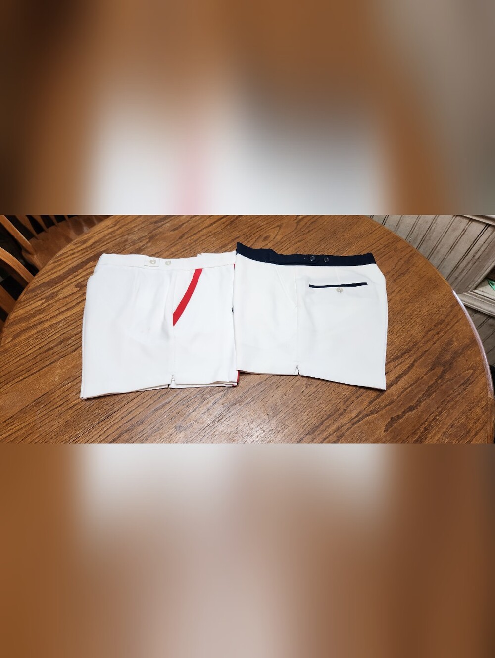 2 Pair Vintage Kmart White shorts with Navy and Red Trim Size 32